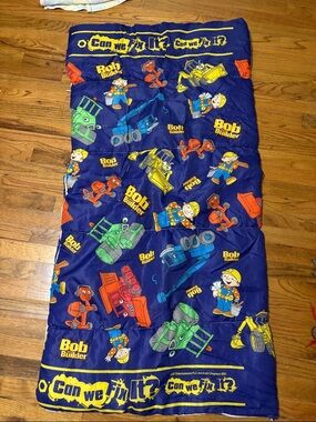 Vintage Bob the Builder Kids Sleeping Bag - Navy with Colorful Characters